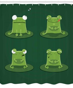 Beautiful Frogs In Pond Lily Pad Print Shower Curtain, Perfect Bathroom Decor Idea For Nature Lovers