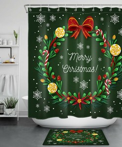 Beautiful Garland Snowflake Green Merry Christmas Shower Curtain for Bathroom Decor