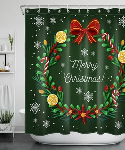 Beautiful Garland Snowflake Green Merry Christmas Shower Curtain for Bathroom Decor