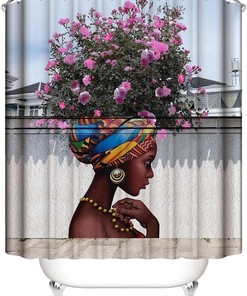 Beautiful Girl Themed African American Shower Curtain, Waterproof Fabric For Bathroom Decor