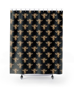 Beautiful Gold Bee Farmhouse Shower Curtain For Bathroom Decor