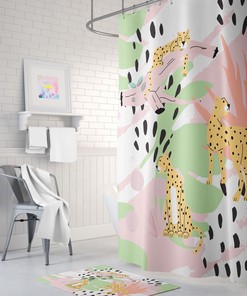 Beautiful Green Jungle Leaf Shower Curtain with Waterproof Fabric for Decorative Bathroom