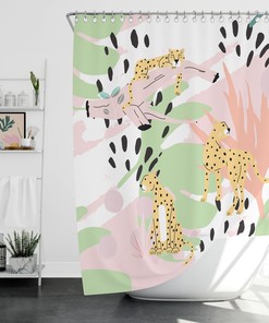 Beautiful Green Jungle Leaf Shower Curtain with Waterproof Fabric for Decorative Bathroom