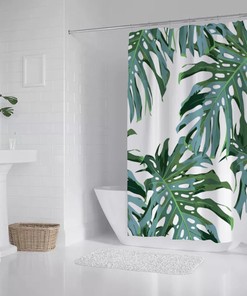 Beautiful Green Leaves Shower Curtain with Boho and Tropical Shower Theme 