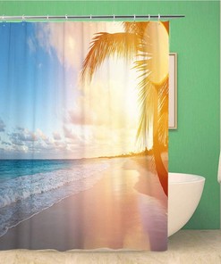 Beautiful Hawaii Cancun Sunrise Shower Curtain With Tropical Beach