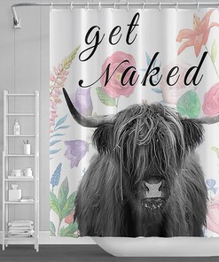 Beautiful Highland Cow With Flowers Farmhouse Shower Curtain For Bathroom Decor 