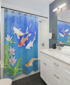 Beautiful Koi Fish Pond Shower Curtain, Transform Your Bathroom Decor