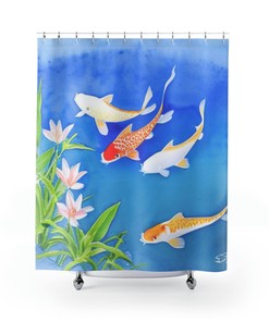 Beautiful Koi Fish Pond Shower Curtain, Transform Your Bathroom Decor