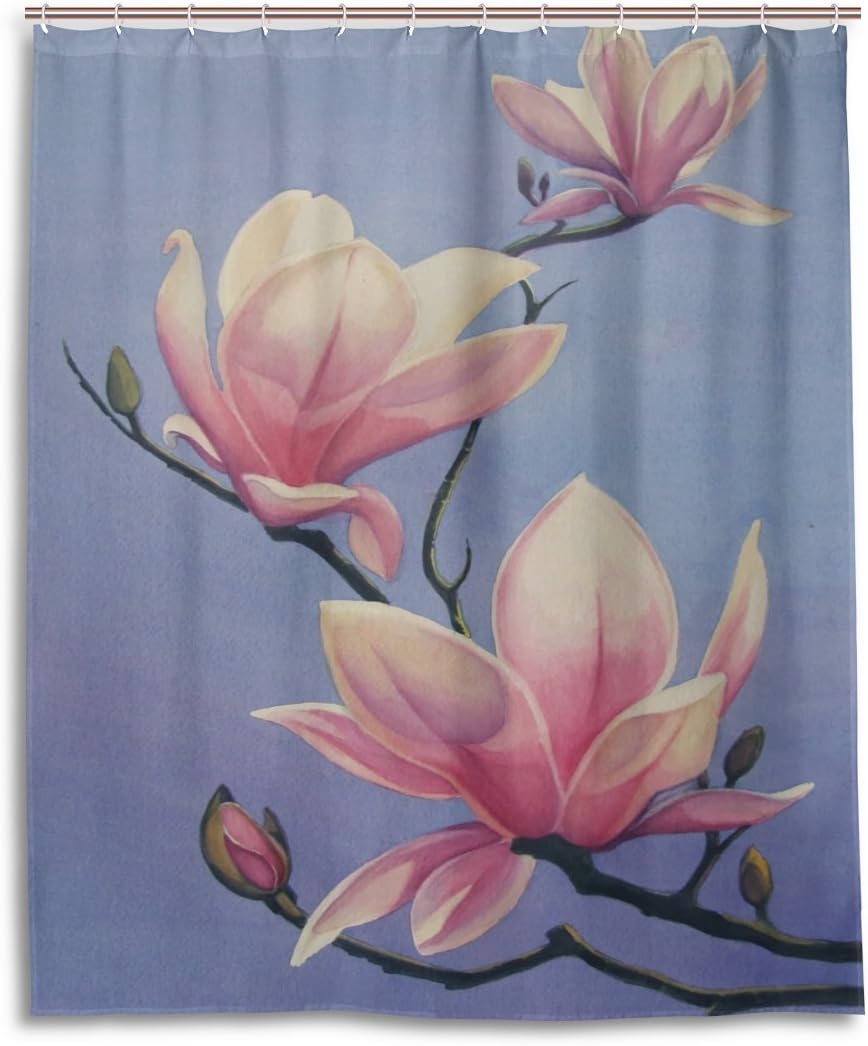Beautiful Magnolia Paintings Fabric Bathroom Shower Curtain - Waterproof and Durable Bath Curtain by Ethel Ernest