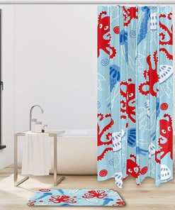 Beautiful Marine Red Octopus Blue Jellyfish Seashell Shower Curtain for your Bathroom