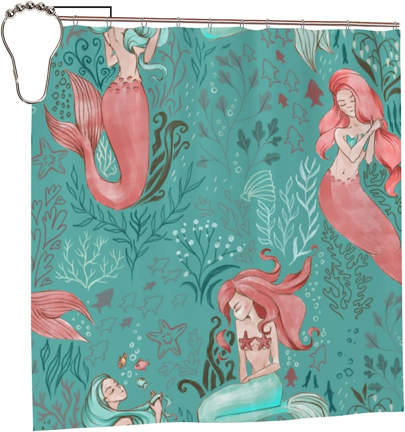 Beautiful Mermaid And Underwater Green Shower Curtain For Bathroom - Add A Touch Of The Ocean To Your Bath Decorr - Image 2