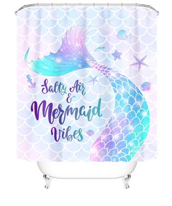 Beautiful Mermaid Sea Spray Art Design Fabric Shower Curtain for Bathroom Decor
