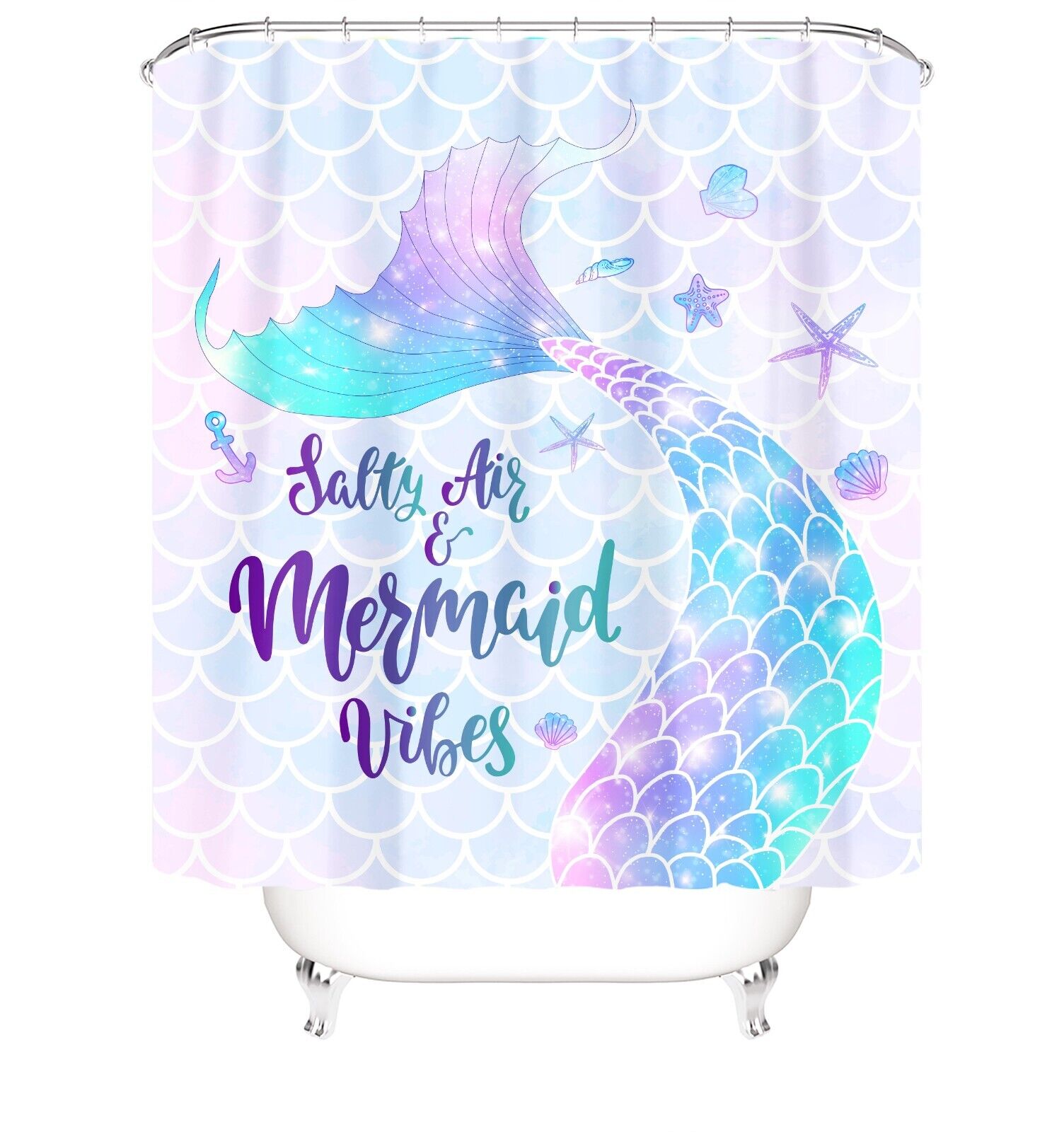 Beautiful Mermaid Sea Spray Art Design Fabric Shower Curtain for Bathroom Decor