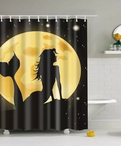 Beautiful Mermaid Silhouette Full Moon Shower Curtain and Bath Mat Set