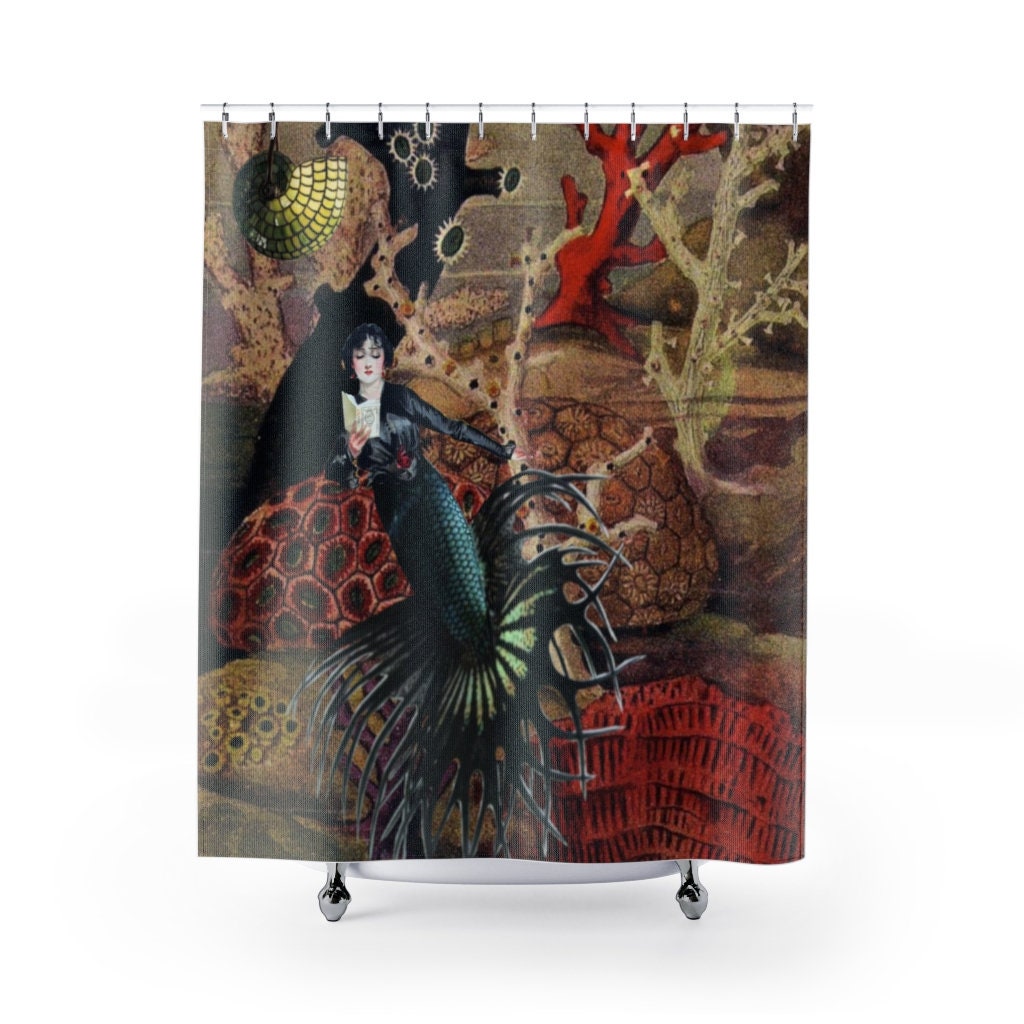 Beautiful Mermaid Swimming Print Shower Curtain for Girls Bathroom