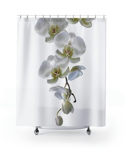 Beautiful Moon Orchid Shower Curtain, White Flowers and Orchid Bathroom Accessories Set