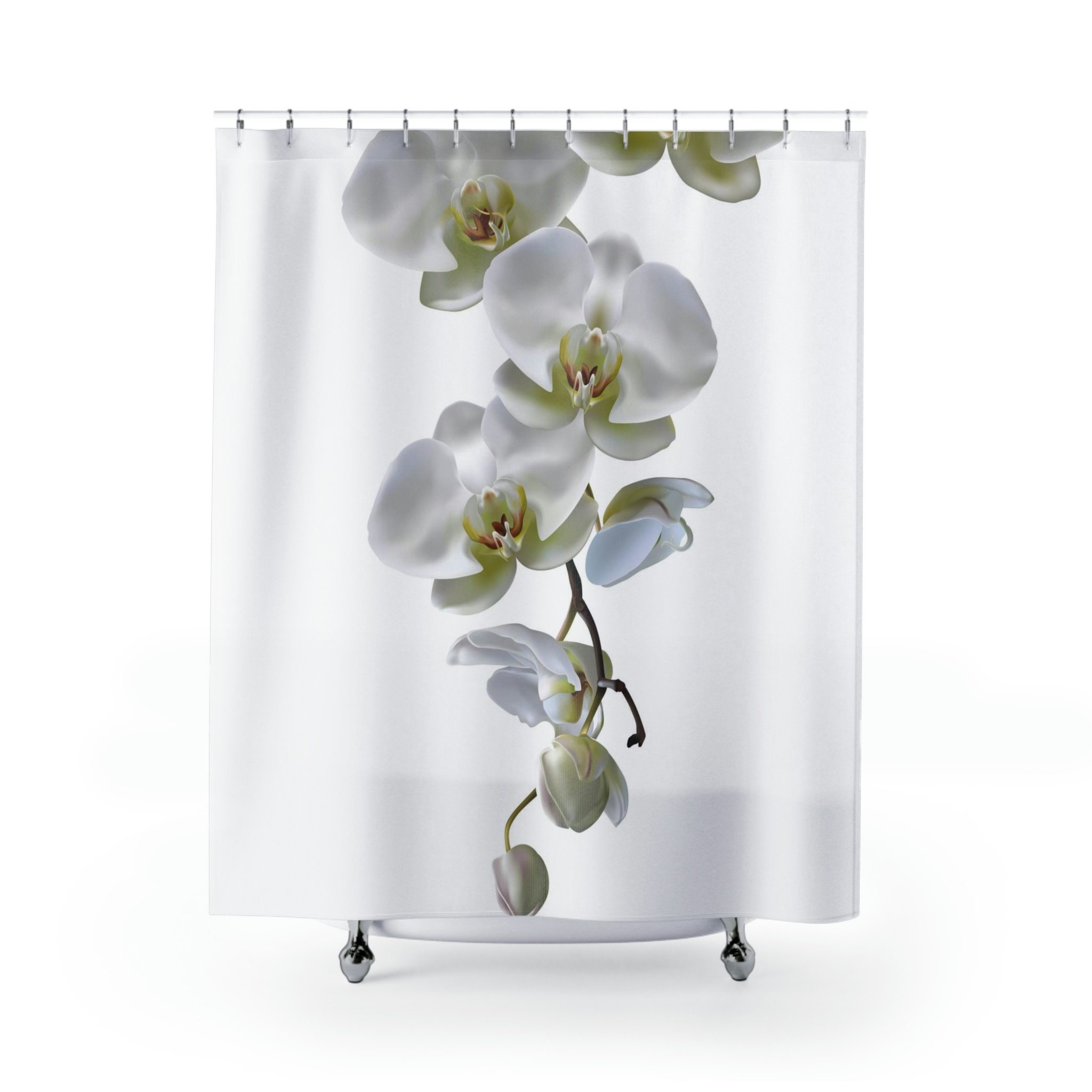 Beautiful Moon Orchid Shower Curtain, White Flowers and Orchid Bathroom Accessories Set