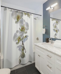 Beautiful Moon Orchid Shower Curtain, White Flowers and Orchid Bathroom Accessories Set