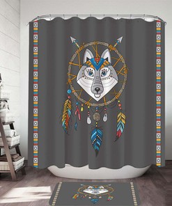 Beautiful Native Wolf Dream Catcher Kids Decorative Shower Curtain