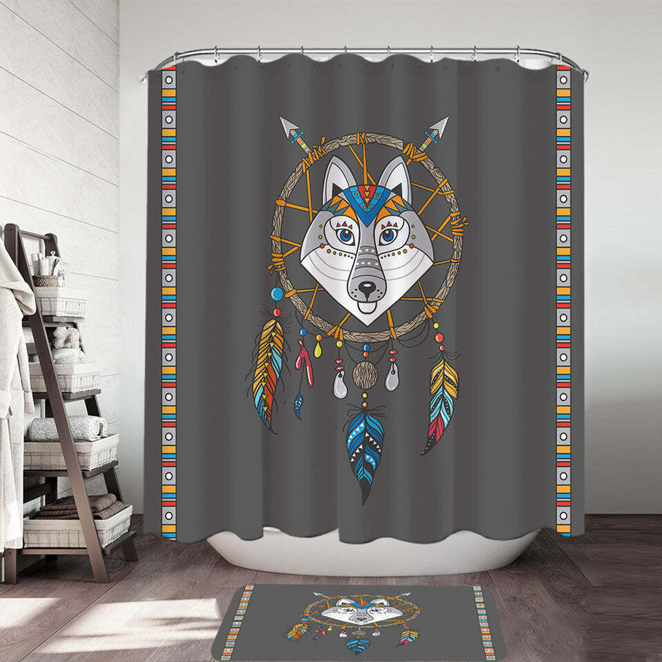 Beautiful Native Wolf Dream Catcher Kids Decorative Shower Curtain