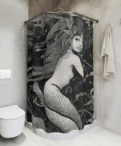 Beautiful Ocean Art Mermaid Print Shower Curtain For Kid'S Bathrooms