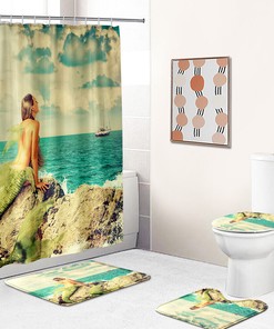 Beautiful Oceanic Mermaid Fabric Shower Curtain for Bathroom Decor