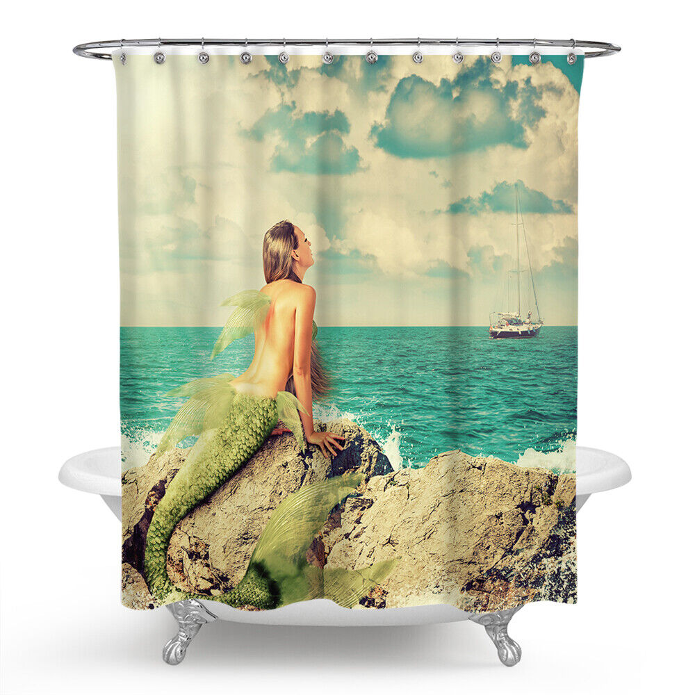 Beautiful Oceanic Mermaid Fabric Shower Curtain for Bathroom Decor