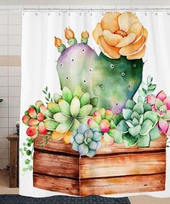 Beautiful Painting Of Succulent Cactus Waterproof Bathroom Shower Curtain