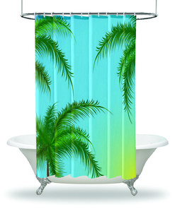 Beautiful Palm Green Leaves and Blue Sky Shower Curtain for a Relaxing Tropical Bathroom Decor 