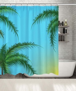 Beautiful Palm Green Leaves and Blue Sky Shower Curtain for a Relaxing Tropical Bathroom Decor