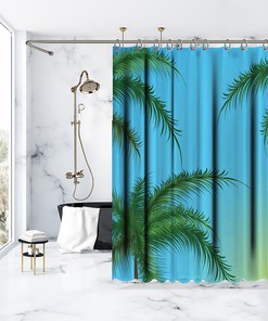 Beautiful Palm Green Leaves and Blue Sky Shower Curtain for a Relaxing Tropical Bathroom Decor 