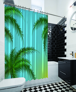 Beautiful Palm Green Leaves and Blue Sky Shower Curtain for a Relaxing Tropical Bathroom Decor 