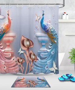Beautiful Peacock And Flowers Shower Curtain For Chic And Modern Bathroom Decor