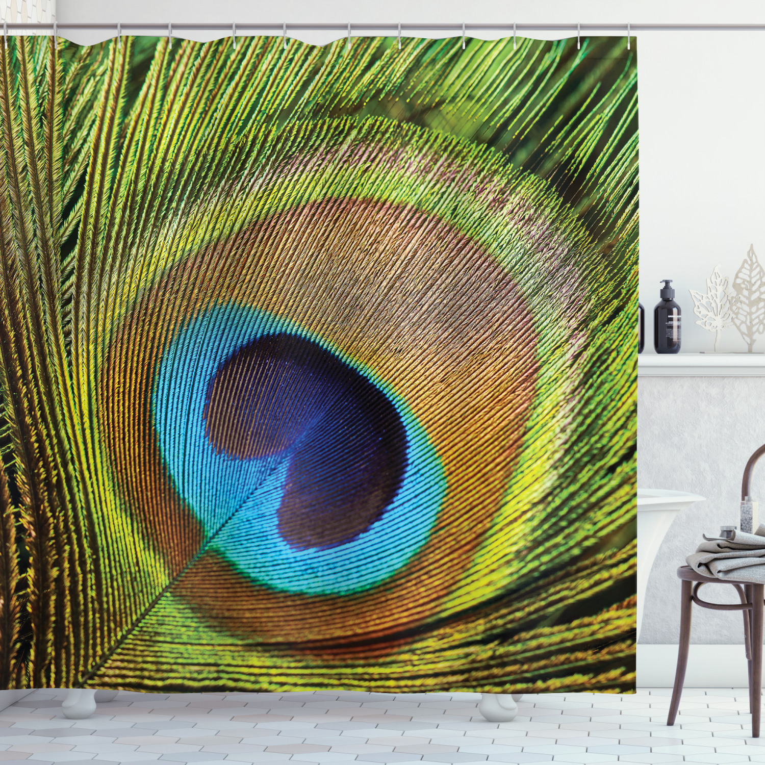 Beautiful Peacock Feather Shower Curtain - Nature-Inspired Bathroom Decor