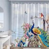 Beautiful Peacocks Shower Curtain with Butterfly and Spring Flower Asian Floral for Classic Bathroom Decor 