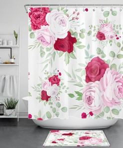 Beautiful Pink And Red Floral Print Shower Curtain - Ideal For A Romantic And Charming Bathroom