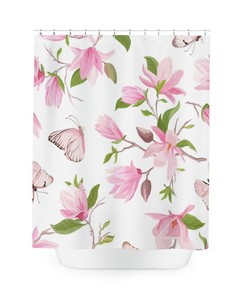 Beautiful Pink Butterflies and Flowers Shower Curtain for Feminine Bathroom