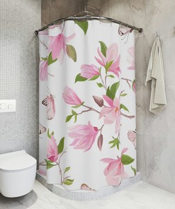 Beautiful Pink Butterflies and Flowers Shower Curtain for Feminine Bathroom