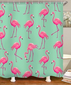 Beautiful Pink Flamingo Shower Curtain Bath Curtain Set for Decorative Bathroom