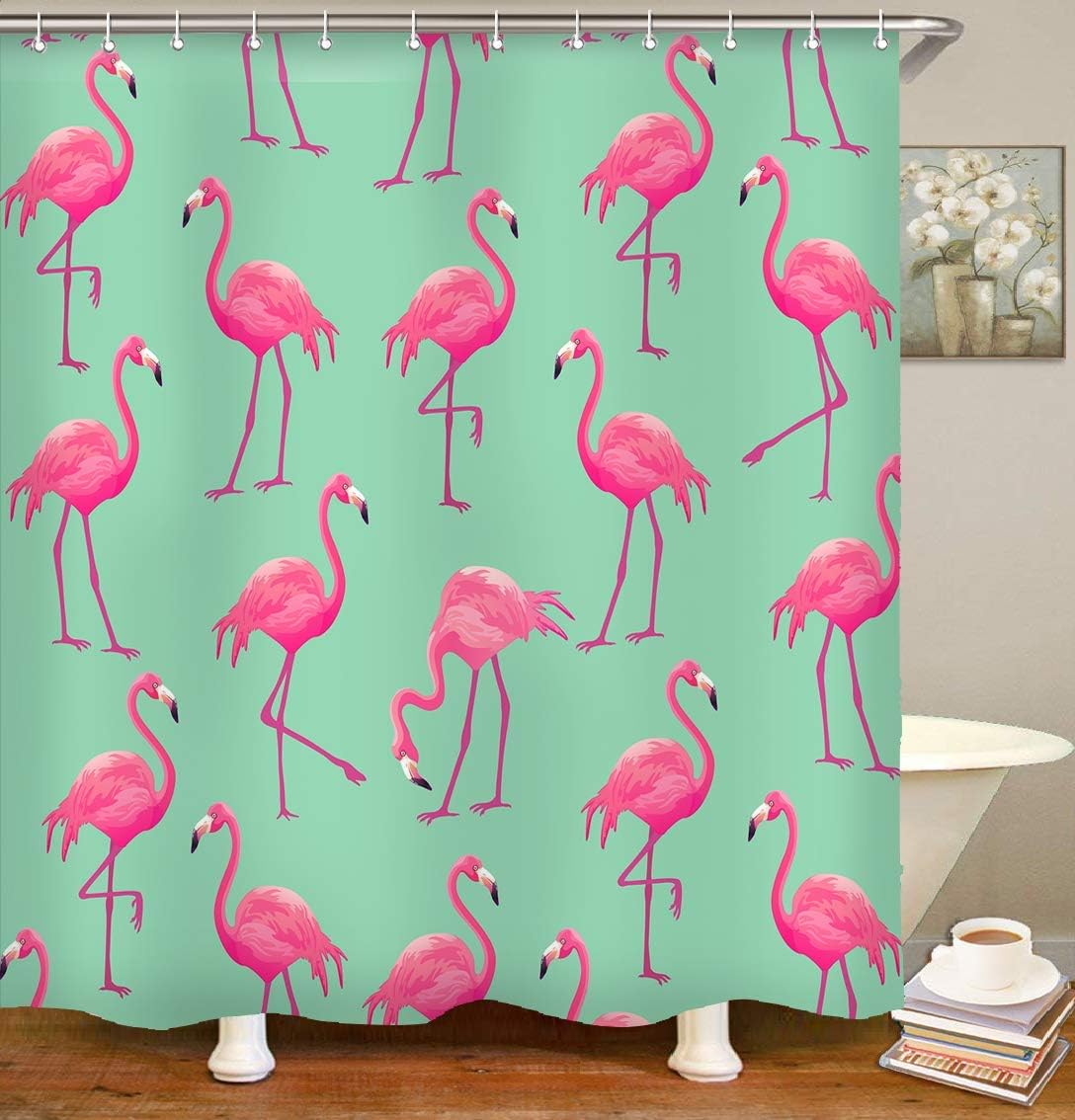 Beautiful Pink Flamingo Shower Curtain Bath Curtain Set for Decorative Bathroom