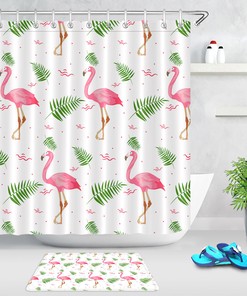 Beautiful Pink Flamingo on Tropical Green Palm Leaves Shower Curtain for a Chic Bathroom