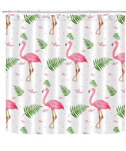 Beautiful Pink Flamingo on Tropical Green Palm Leaves Shower Curtain for a Chic Bathroom