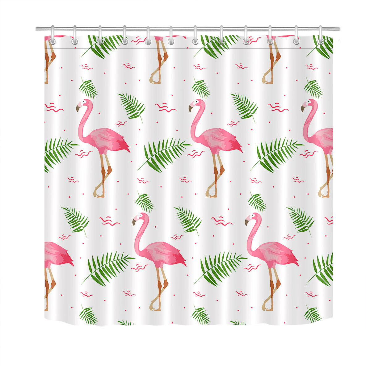 Beautiful Pink Flamingo on Tropical Green Palm Leaves Shower Curtain for a Chic Bathroom