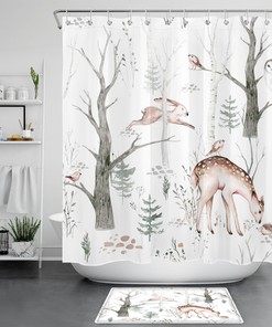 Beautiful Rabbit Deer Forest Wild Animal Shower Curtain