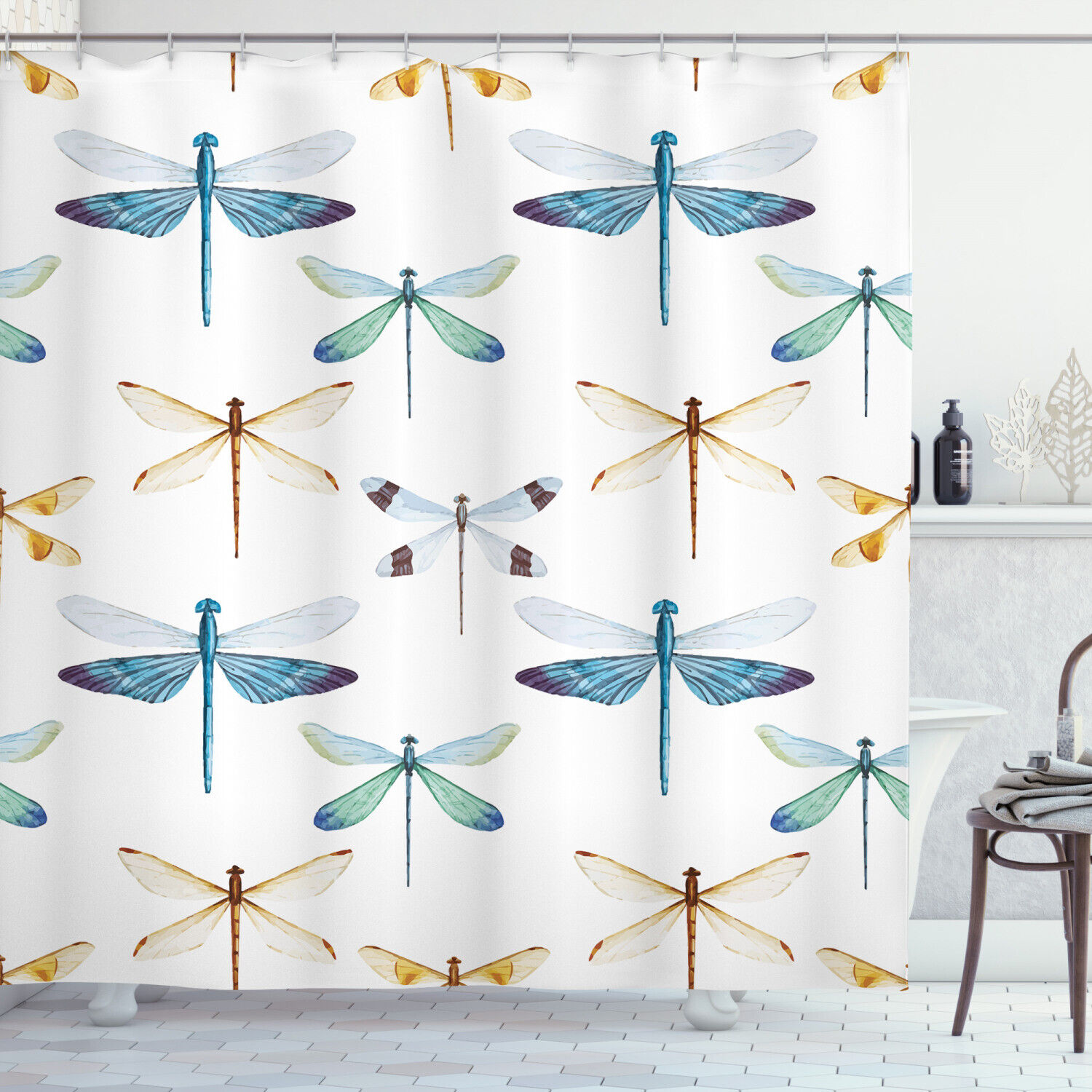 Beautiful Regular Lines Insects Dragonfly Shower Curtain For Your Bath