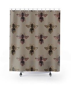 Beautiful Rose Gold Bee Farmhouse Shower Curtain For Bathroom Decor