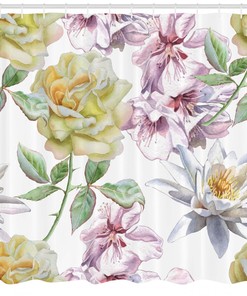 Beautiful Rose Petals Sakura Lily Floral Shower Curtain For Bathroom