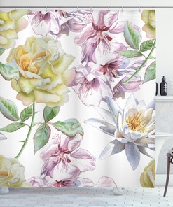 Beautiful Rose Petals Sakura Lily Floral Shower Curtain For Bathroom