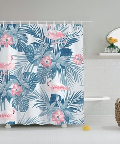 Beautiful Shower Curtain With Colorful Flamingos And Artistic Design, Perfect Bathroom Decor For Animal Lovers