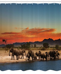 Beautiful Shower Curtain With Elephant Pattern Fabric Decors
